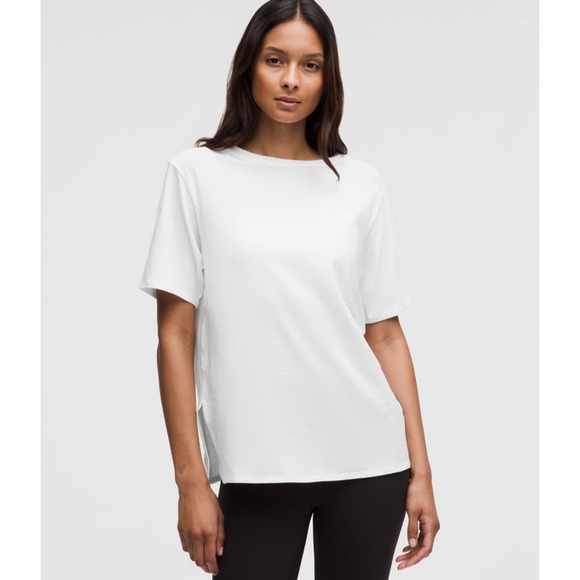 NWT Lululemon Relaxed Fit Boatneck T Shirt Sz 10 White Pima Cotton Short Sleeve - Picture 2 of 16